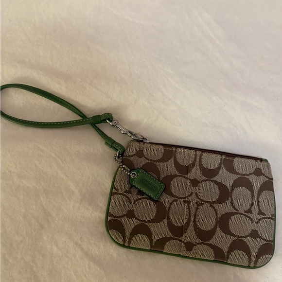 Brown and Green Coach Small Wristlet